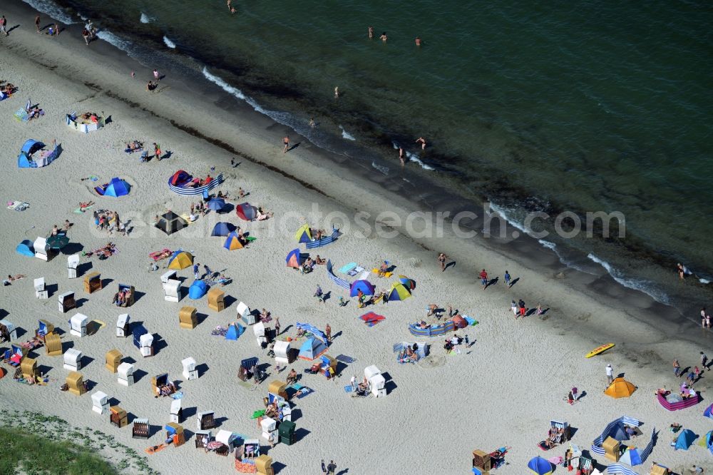 Dierhagen from above - Beach chair on the sandy beach ranks in the coastal area of baltic see in Dierhagen in the state Mecklenburg - Western Pomerania