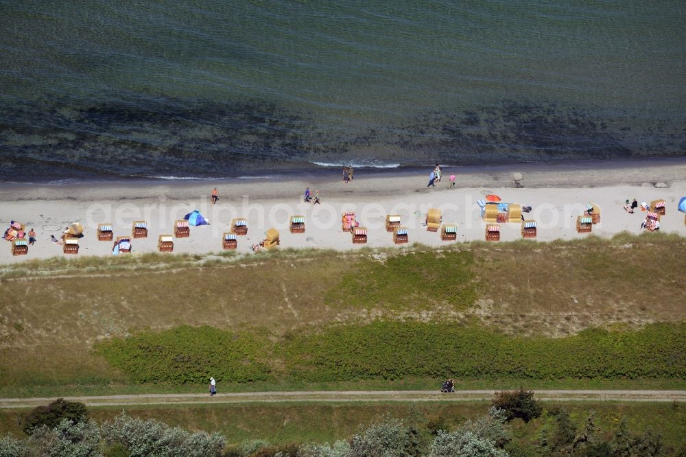 Dierhagen from above - Beach chair on the sandy beach ranks in the coastal area of baltic see in Dierhagen in the state Mecklenburg - Western Pomerania