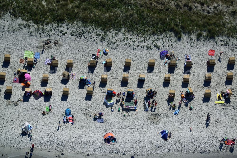 Wustrow from above - Beach chair on the sandy beach ranks in the coastal area of Wustrow in the state of Mecklenburg - Western Pomerania