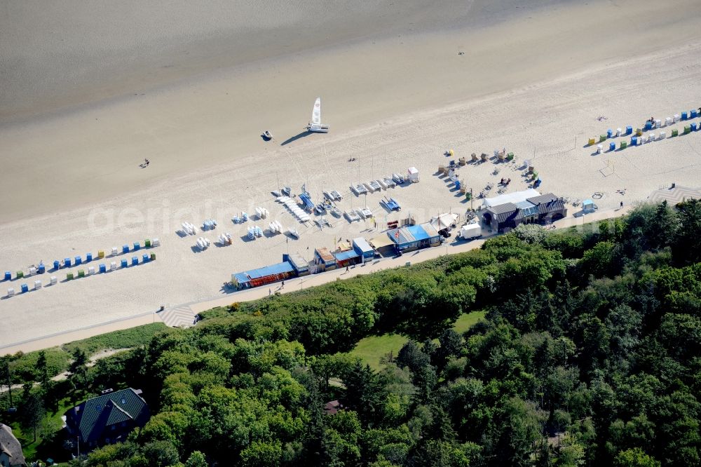 Wyk auf Föhr from above - Beach chair on the sandy beach ranks in the coastal area in Wyk auf Foehr in the state Schleswig-Holstein