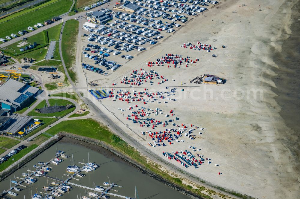 Aerial image Bensersiel - Caravans and RVs on the RV site on street Am Strand in Bensersiel in the state Lower Saxony, Germany