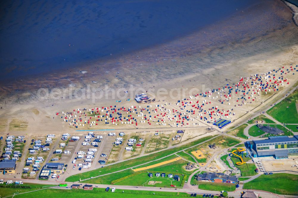 Aerial image Bensersiel - Caravans and RVs on the RV site on street Am Strand in Bensersiel in the state Lower Saxony, Germany