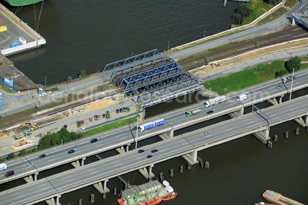 Hamburg from above - Road and rail bridges at the Waltershofer Damm at the BAB A7 motorway E45 in the port area in Hamburg