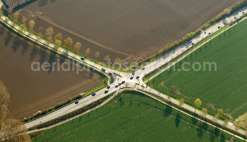 Lage from above - Intersection of Hörster Street and the Hellweg in Lage in the state of North Rhine-Westphalia