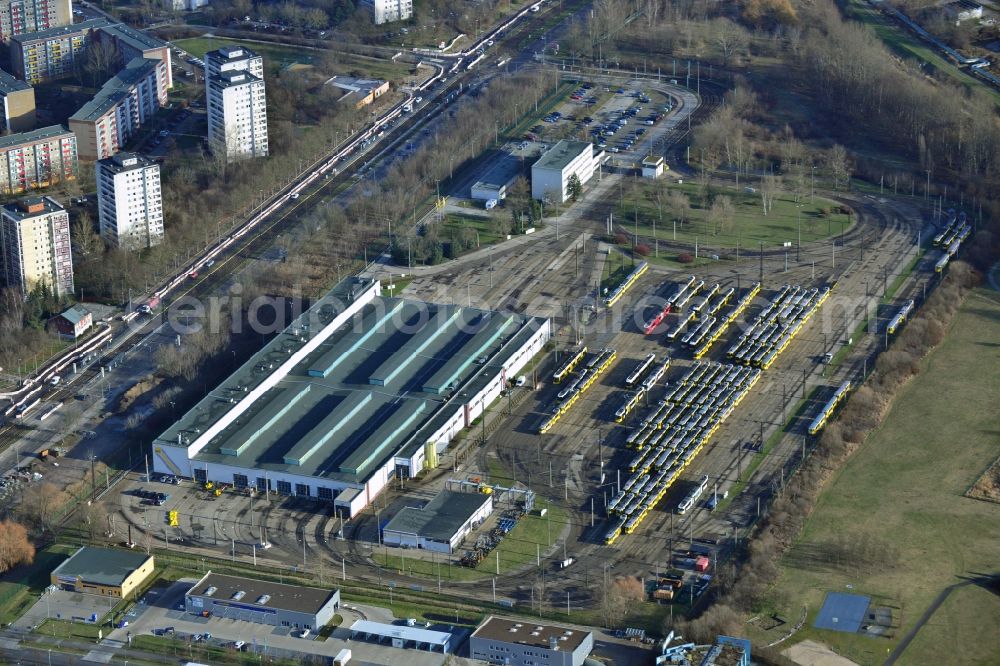 Berlin Marzahn from above - Tram and bus depot of the BVG in Berlin Marzahn