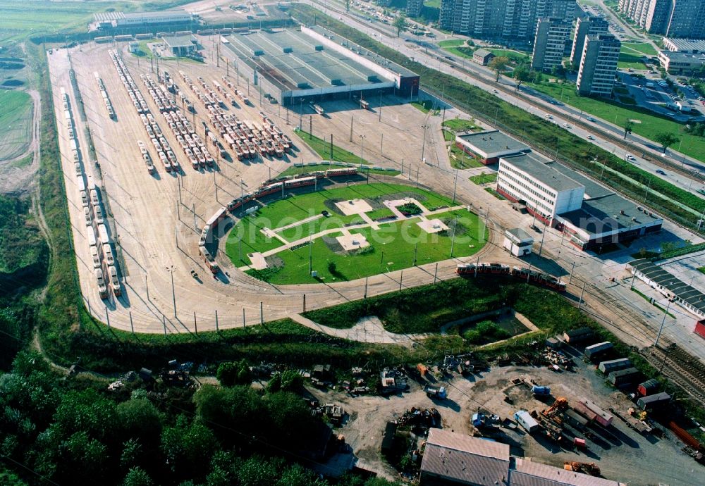 Berlin Marzahn from above - Tram and bus depot of the BVG in Berlin Marzahn