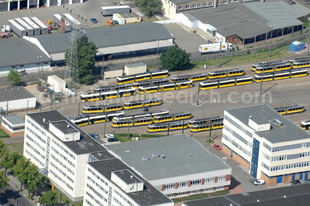 Aerial image Berlin - Blick auf das Straßenbahndepot in der Siegfriedstraße in Berlin-Lichtenberg