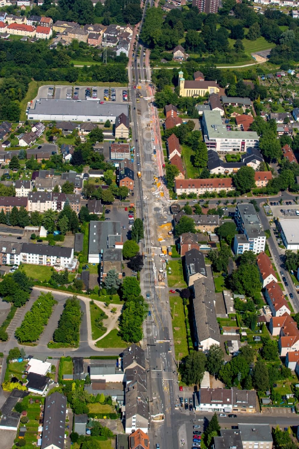 Aerial photograph Gladbeck - Road Construction on history Horster street in Gladbeck in North Rhine-Westphalia