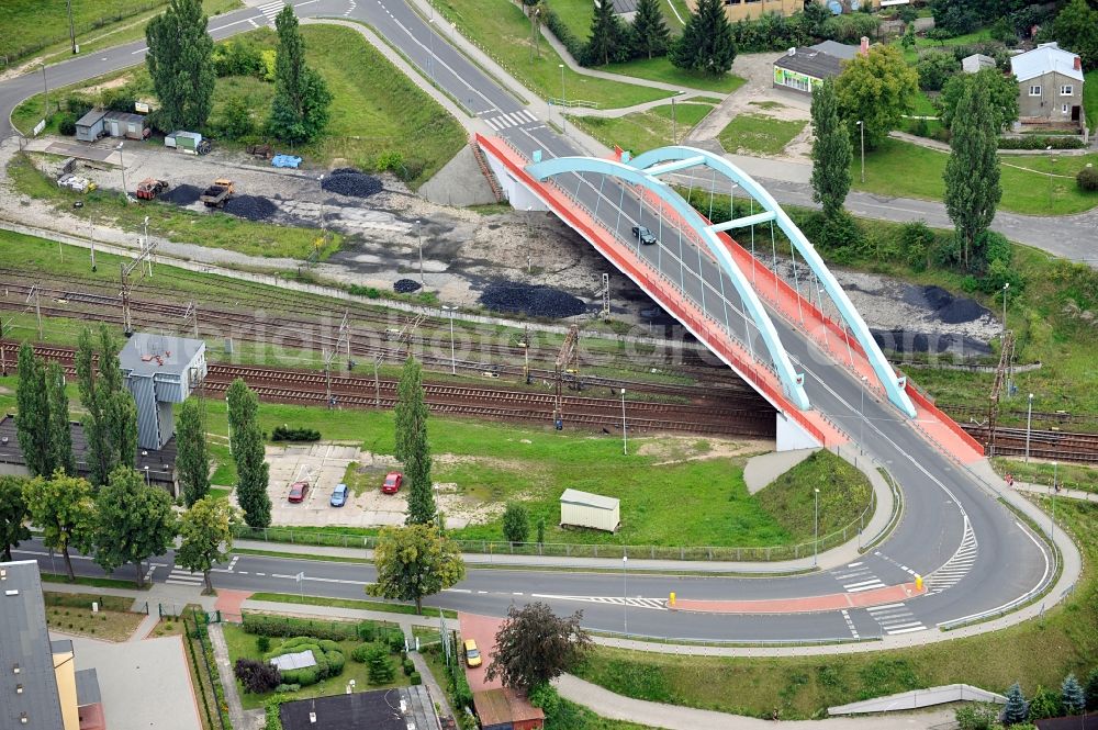 Choszczno / Arnswalde from the bird's eye view: View of a bridge over rail road tracks in Arnswalde in the province of Westpommern