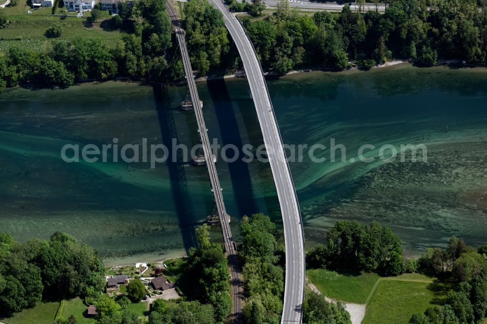 Hemishofen from above - Road bridge construction along at in the district Hemishofen in Hemishofen in the canton Schaffhausen, Switzerland