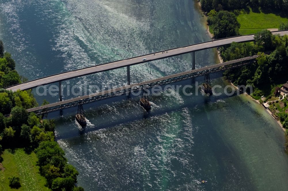 Aerial image Hemishofen - Road bridge construction along at in the district Hemishofen in Hemishofen in the canton Schaffhausen, Switzerland