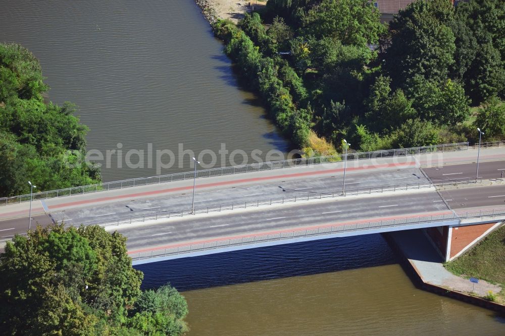 Genthin from above - Genthin road bridge over the Elbe-Havel-Canel between in the state Saxony-Anhalt