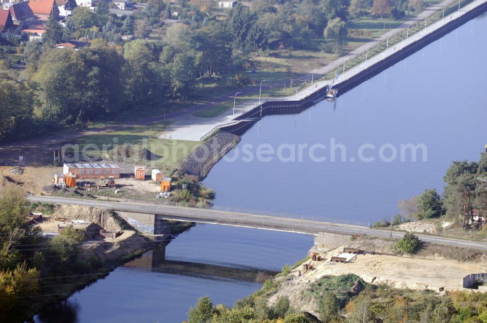 Wusterwitz from above - Blick auf die Strassenbrücke / Brücke Wusterwitz mit der darüber führenden Landstrasse 96 mit Baustelle nahe der Schleuse Wusterwitz. Ein Projekt des Wasserstraßen-Neubauamt Magdeburg, Frau Roskoden, Kleiner Werder 5c, 39114 MAGDEBURG, Tel. +49(0)391 5352168