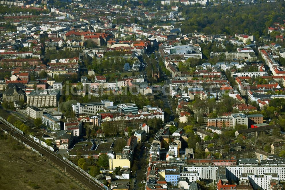 Berlin from above - Street guide of famous promenade and shopping street Breite Strasse in the district Pankow in Berlin, Germany