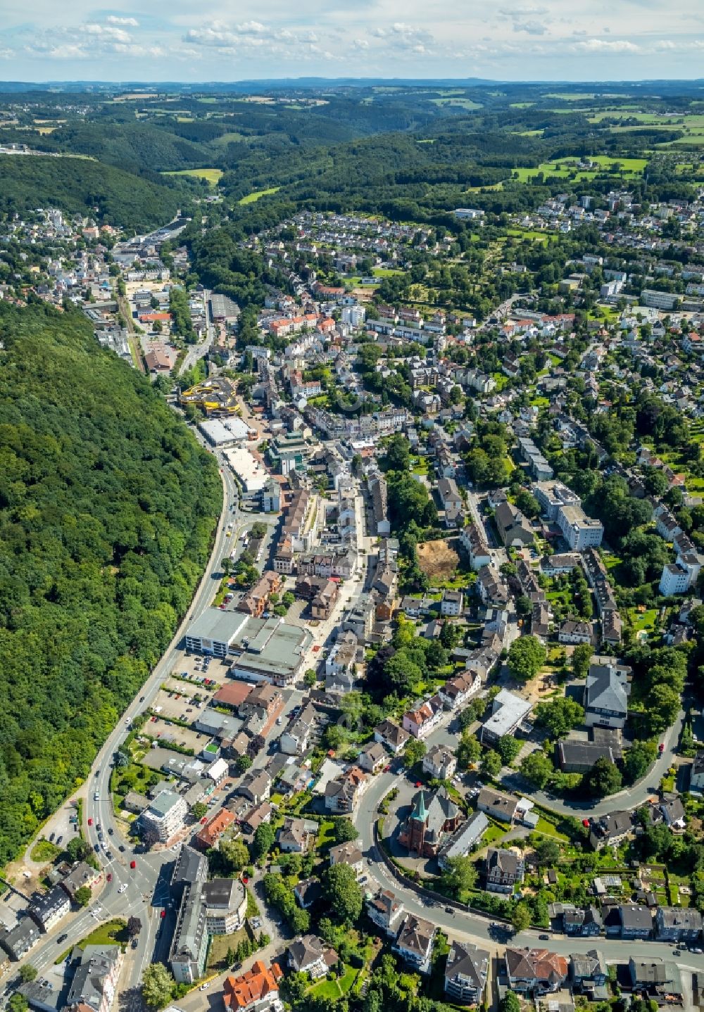 Aerial image Ennepetal - Street guide of famous promenade and shopping street Neustrasse in Ennepetal in the state North Rhine-Westphalia