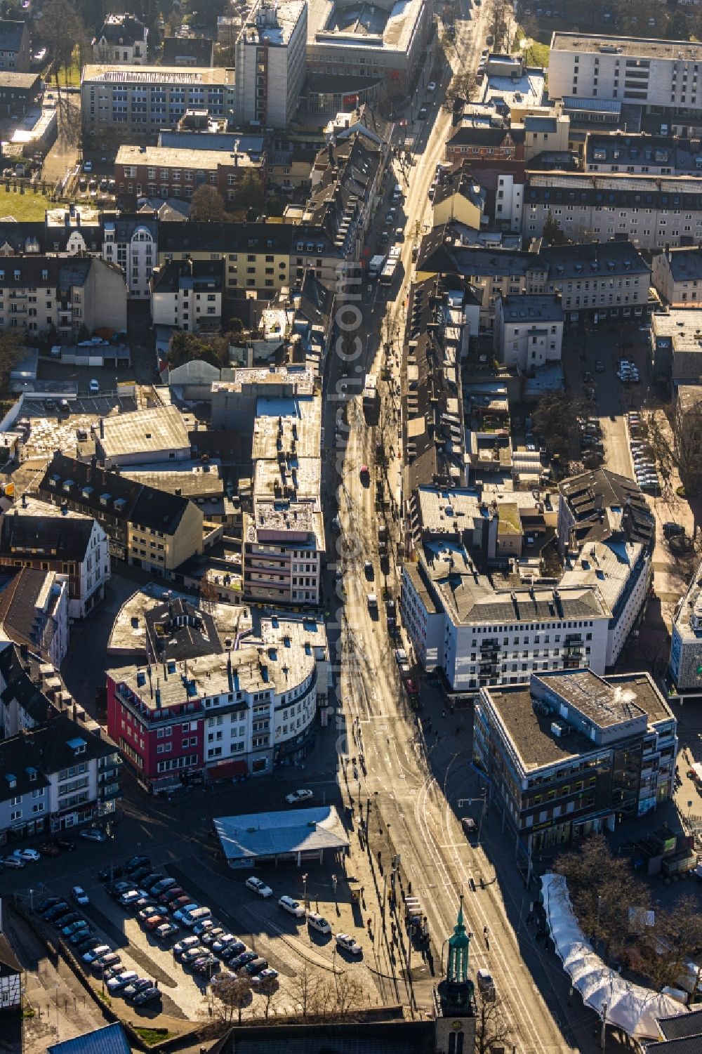 Aerial photograph Witten - Street guide of famous promenade and shopping street in the district Innenstadt in Witten in the state North Rhine-Westphalia, Germany