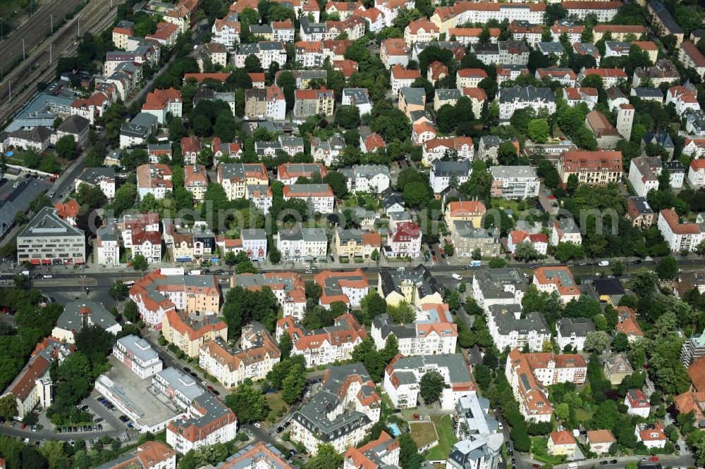 Berlin from the bird's eye view: Street guide of famous promenade and shopping street Treskowallee on train station Karlshorst in Berlin