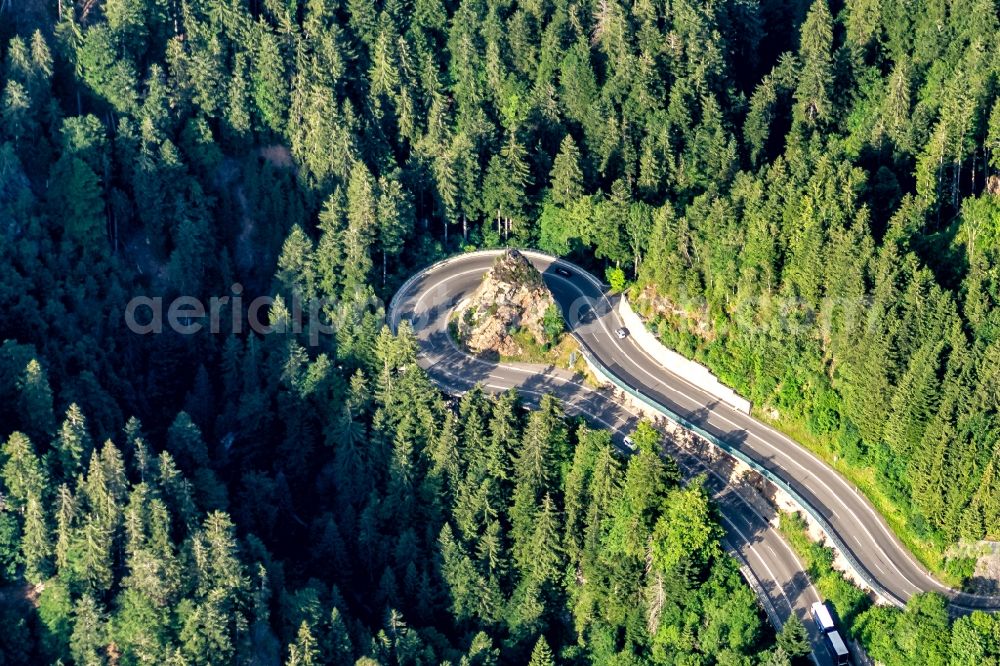 Breitnau from above - Street - road guidance der Bundesstrasse 31 in Hoellental in Breitnau in the state Baden-Wurttemberg, Germany