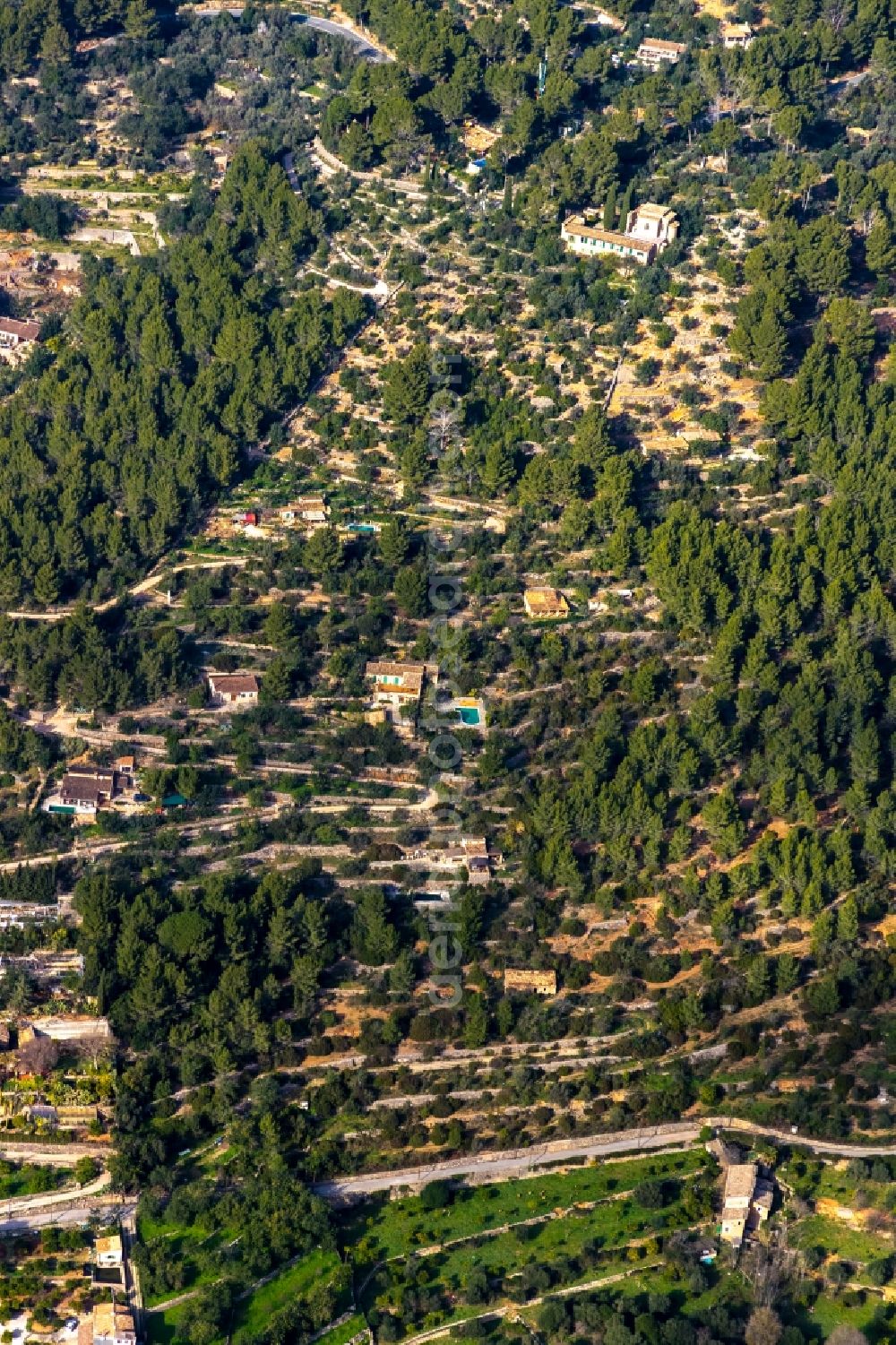 Aerial photograph Soller - Street - road guidance of Diseminado Sector Num 4 in the district L'Horta in Soller in Balearische Insel Mallorca, Spain