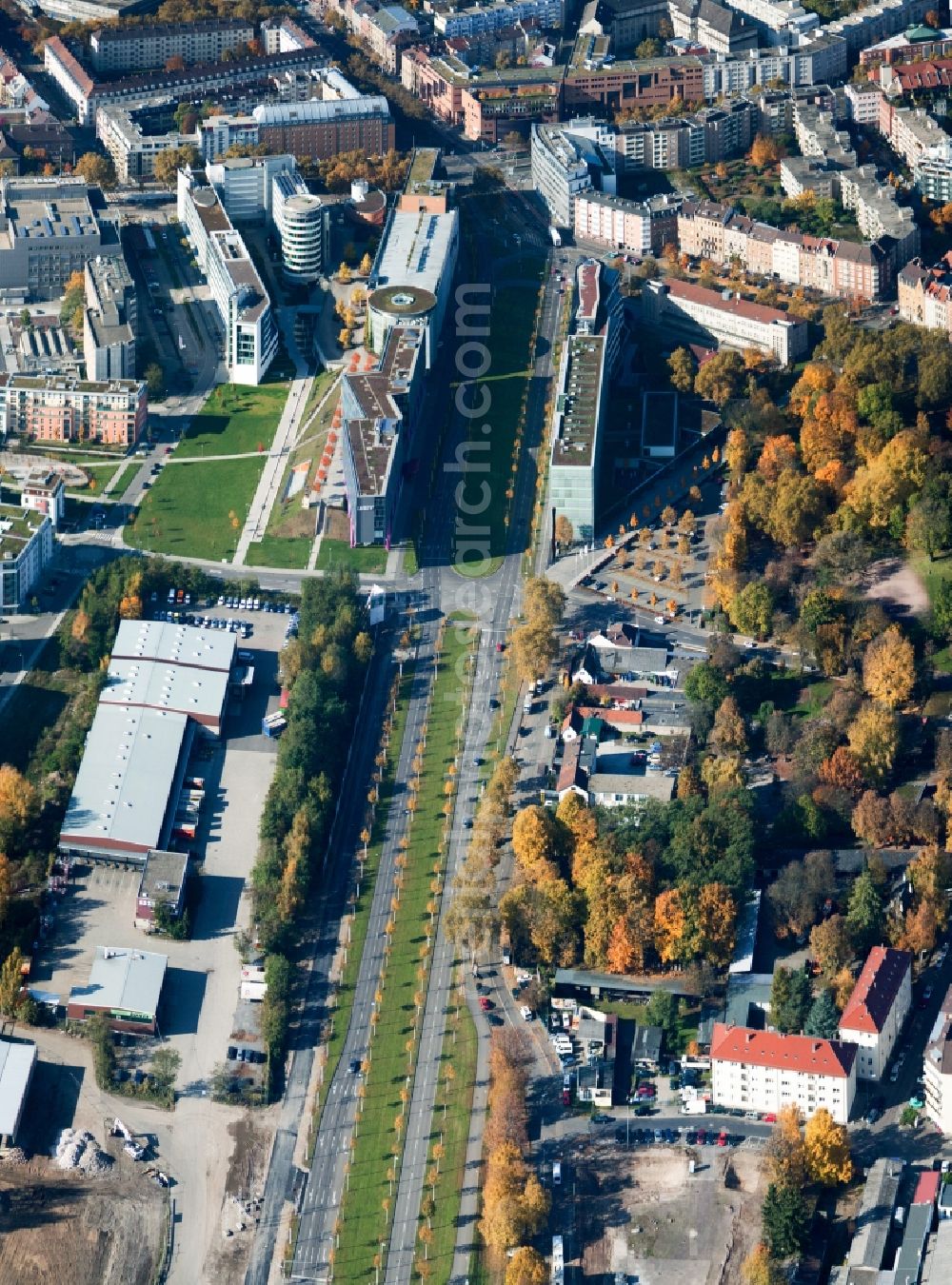 Karlsruhe from the bird's eye view: Street guide of famous promenade and shopping street Kriegsstrasse Ost in Karlsruhe in the state Baden-Wuerttemberg