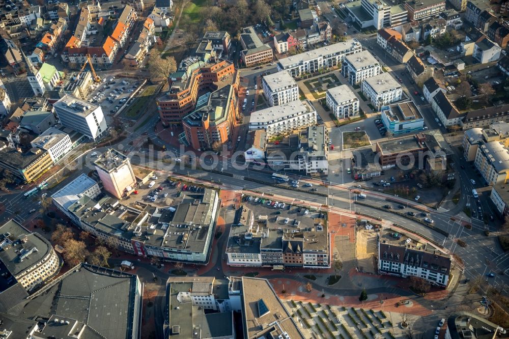 Hamm from above - Street guide of promenade and shopping street on Bahnhofstrasse in Innenstadtbereich in Hamm in the state North Rhine-Westphalia, Germany