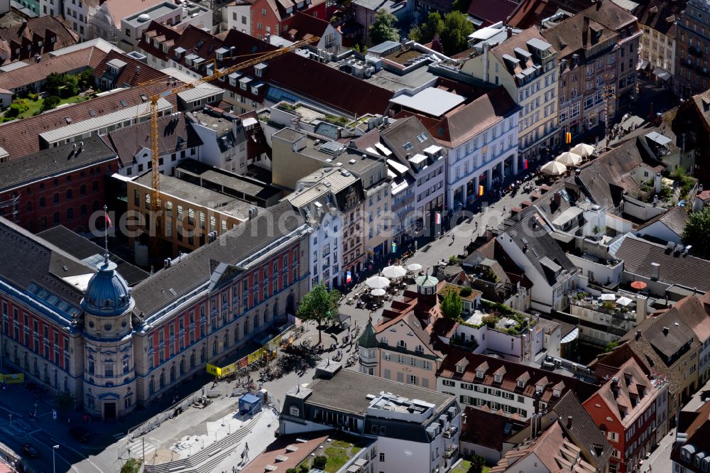 Konstanz from above - Street guide of famous promenade and shopping street Marktstaette in the district Altstadt in Konstanz at Bodensee in the state Baden-Wuerttemberg, Germany