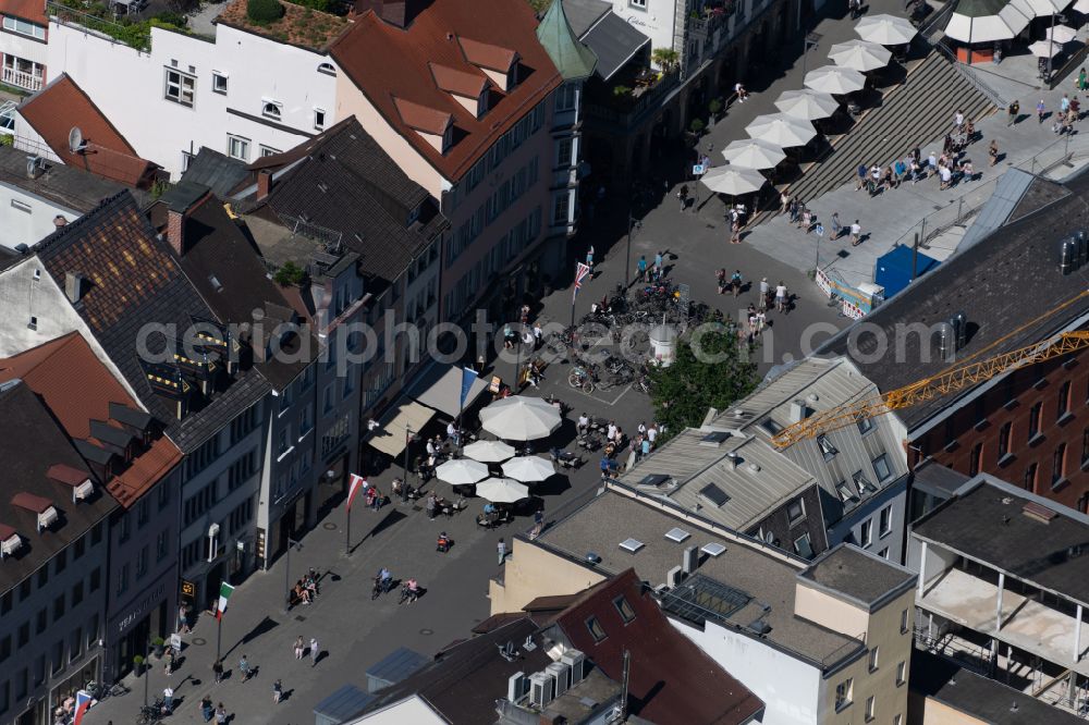 Konstanz from above - Street guide of famous promenade and shopping street Marktstaette in the district Altstadt in Konstanz at Bodensee in the state Baden-Wuerttemberg, Germany