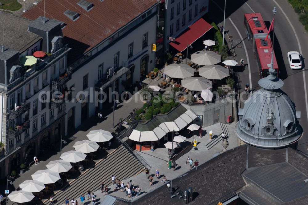 Konstanz from the bird's eye view: Street guide of famous promenade and shopping street Marktstaette in the district Altstadt in Konstanz at Bodensee in the state Baden-Wuerttemberg, Germany