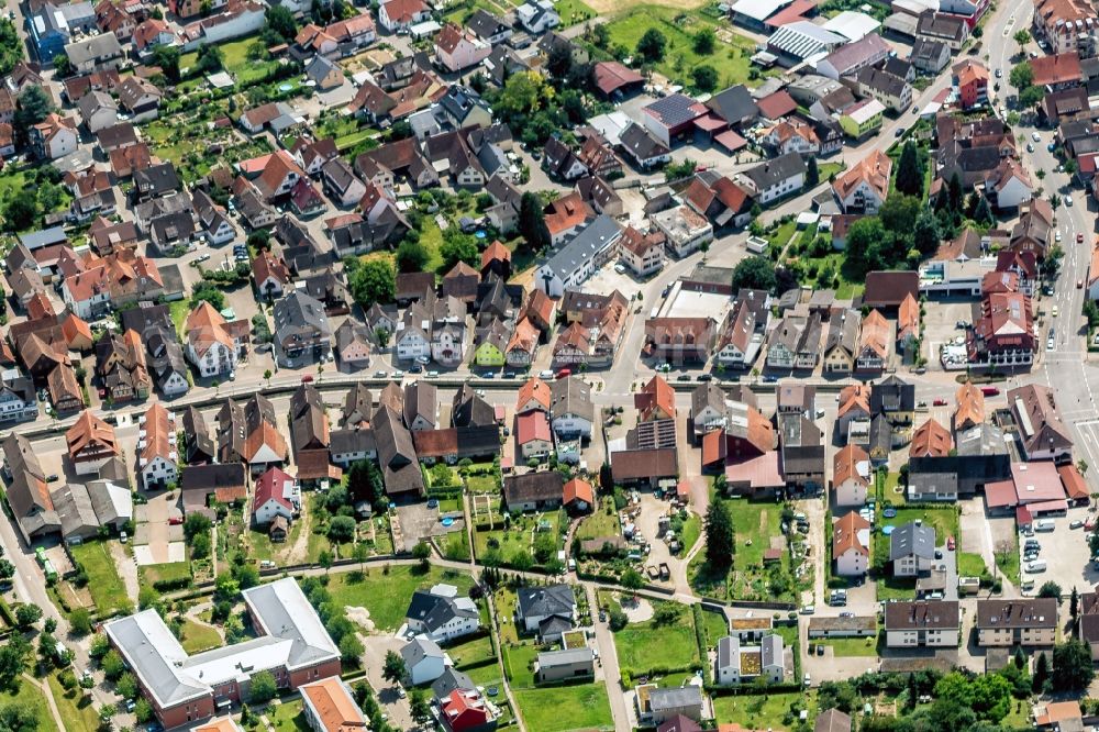 Friesenheim from the bird's eye view: Street - road guidance Friesenheimer Hauptstrasse in Friesenheim in the state Baden-Wurttemberg, Germany