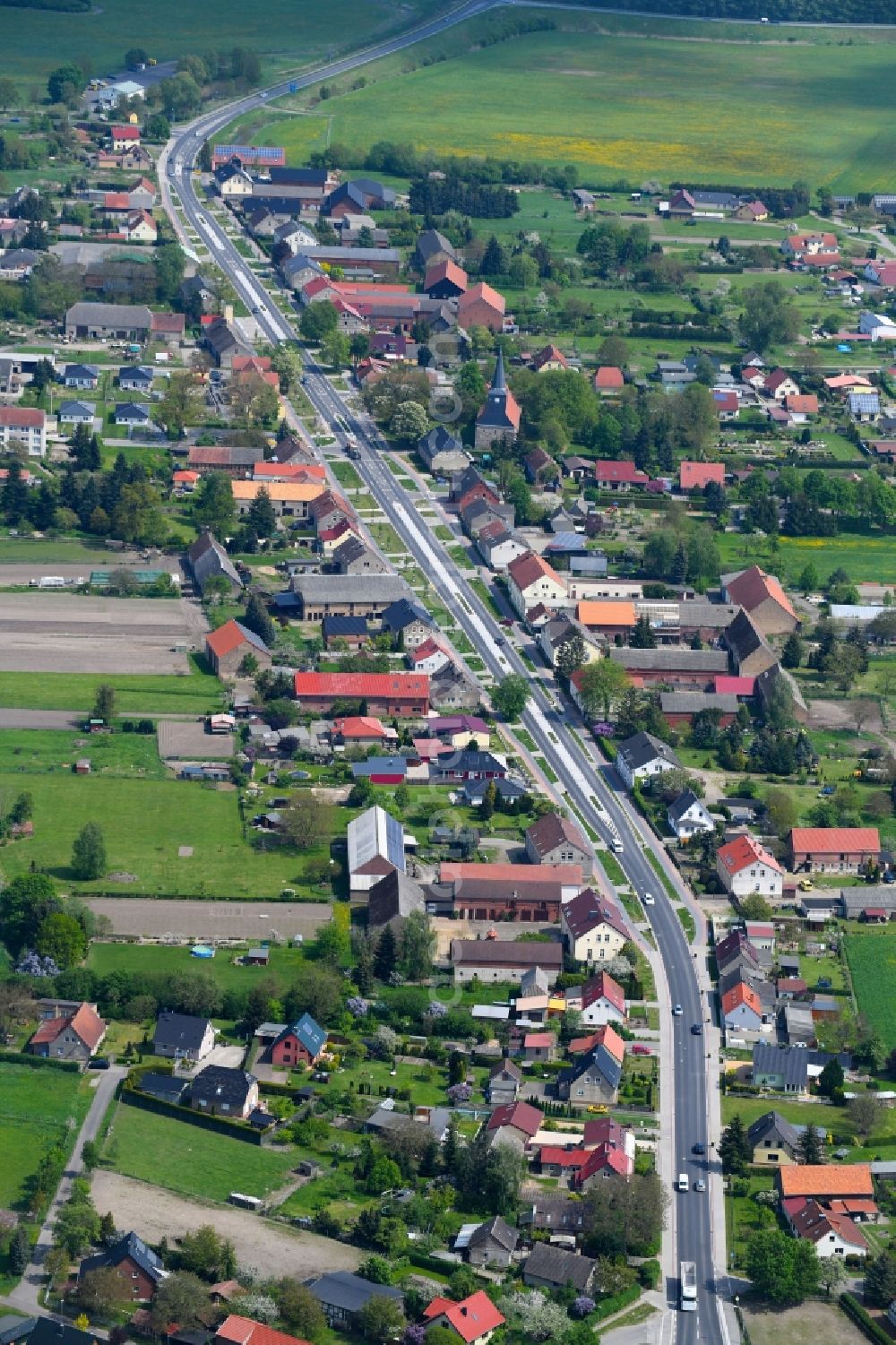 Aerial photograph Dabergotz - Street - road guidance of Hauptstrasse in Dabergotz in the state Brandenburg, Germany