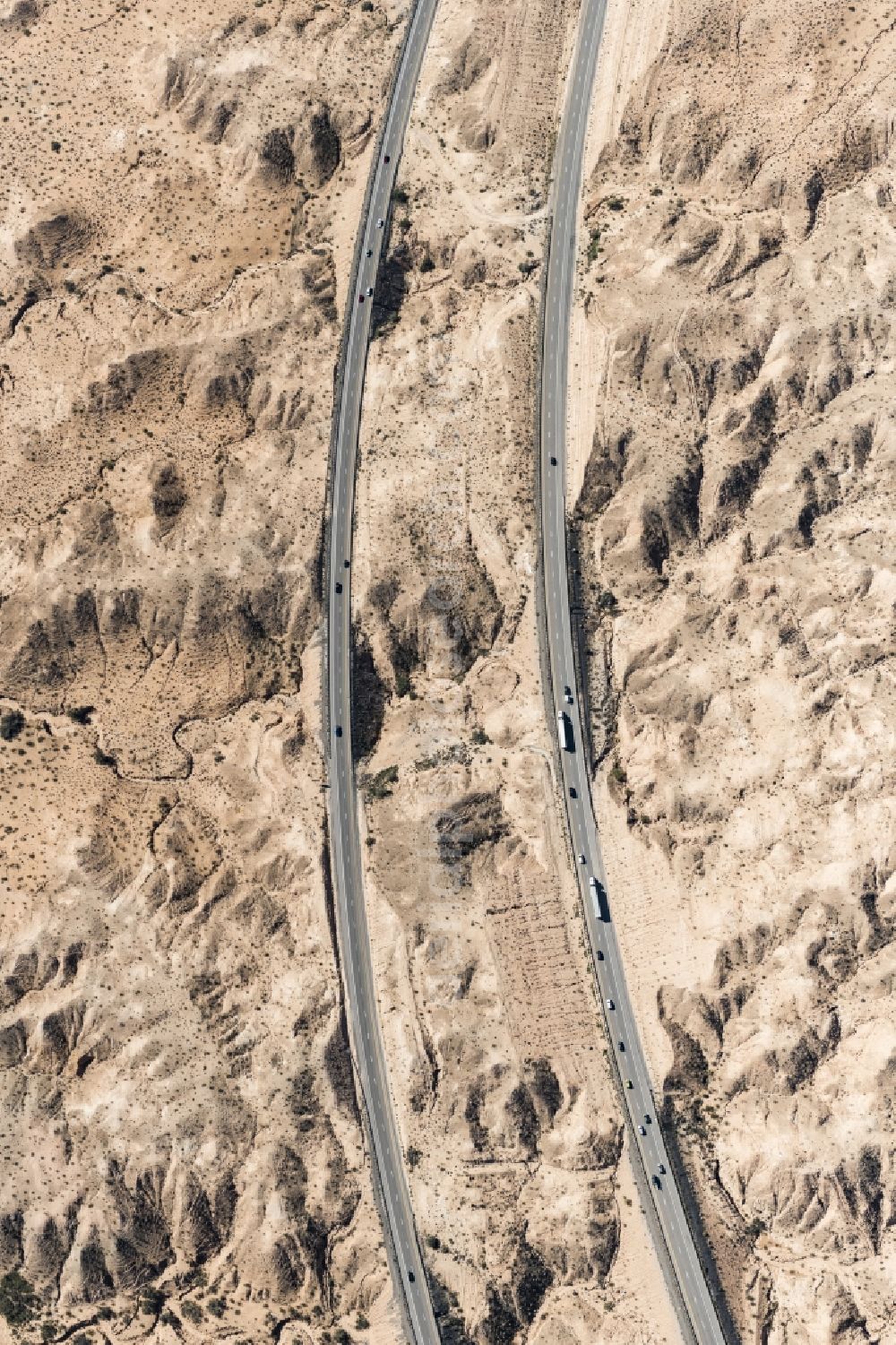 Mesquite from above - Street - road guidance of Highway 15 in Mesquite in Nevada, United States of America