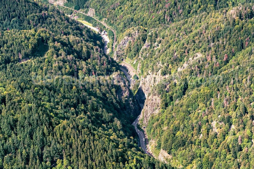 Aerial photograph Buchenbach - Street - road guidance of B31 in Hoellental bei Freiburg in Buchenbach in the state Baden-Wurttemberg, Germany