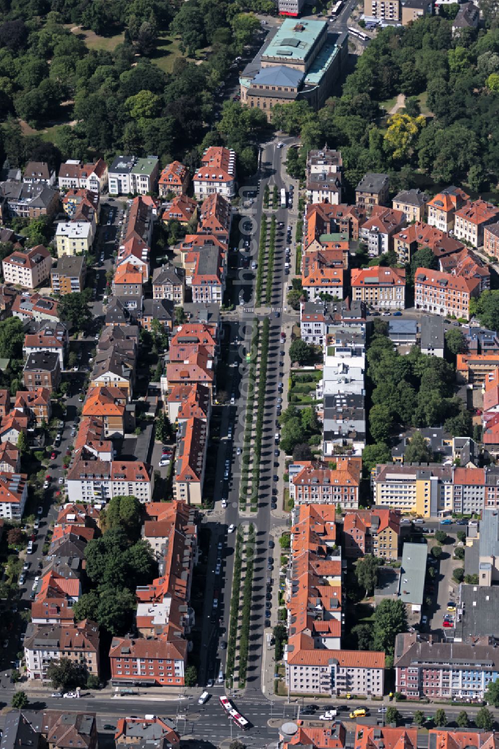 Aerial image Braunschweig - Street - road guidance of Jasperallee in Brunswick in the state Lower Saxony, Germany