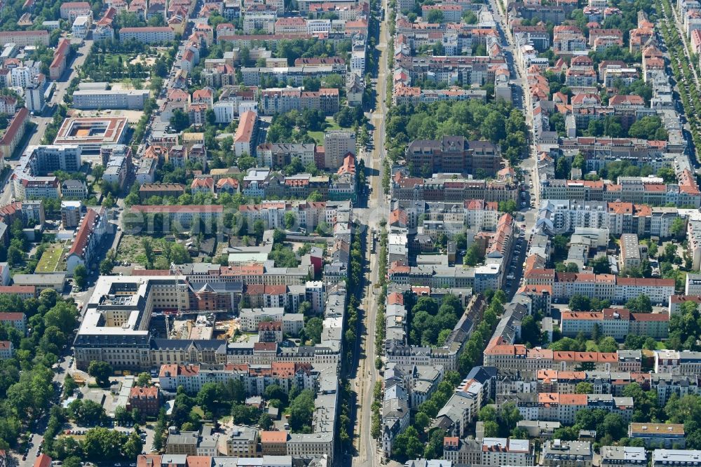 Leipzig from the bird's eye view: Street - road guidance of Karl-Liebknecht-Strasse in Leipzig in the state Saxony, Germany