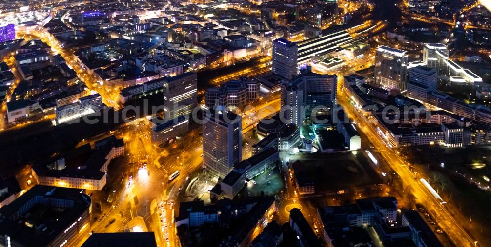 Aerial image Essen - Street - road guidance of the Kruppstrasse overlooking the offfice building of the RWE Systems AG in Essen in the state North Rhine-Westphalia, Germany