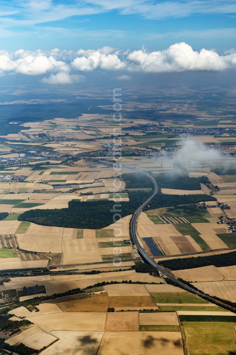 Aerial photograph Mainstockheim - Street - road guidance of A3 in Mainstockheim in the state Bavaria, Germany