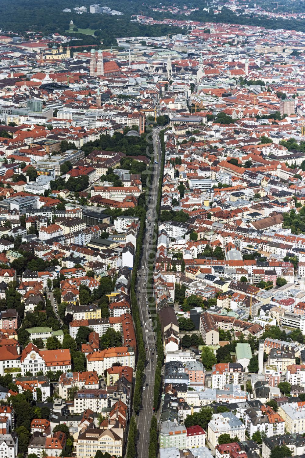 München from above - Street - road guidance in Munich in the state Bavaria, Germany