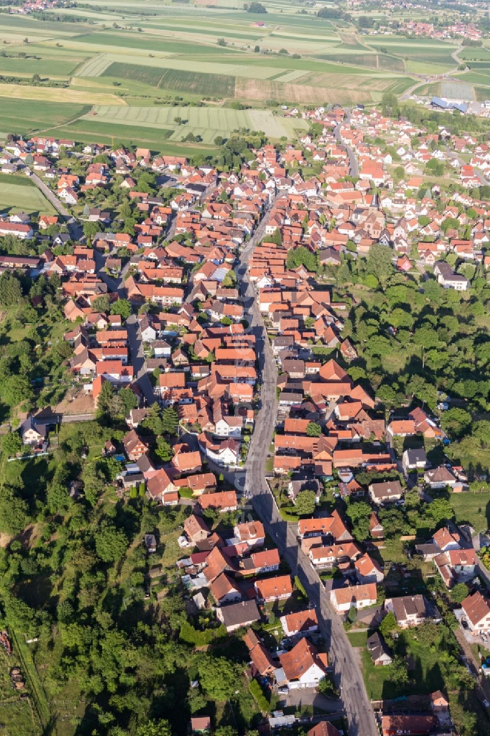 Surbourg from the bird's eye view: Street - road guidance of Rue du Marechal Leclerc in Surbourg in Grand Est, France