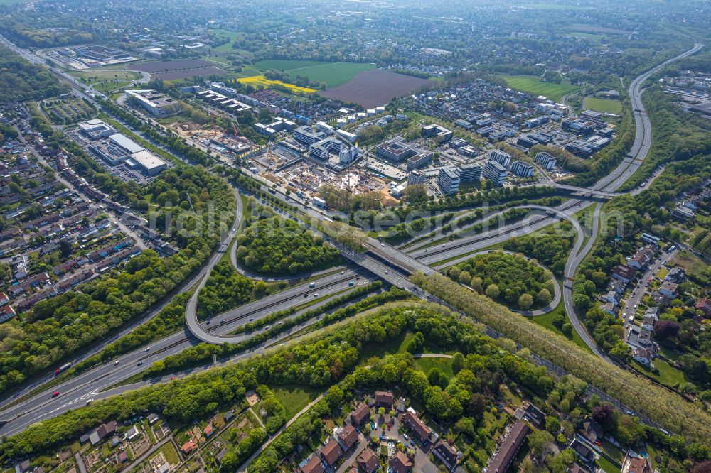 Aerial image Dortmund - Looped street - road guidance of B1 - B236 and commercial area on Freie-Vogel-Strasse - Stockholmer Allee - Lisboner Allee in the district Gartenstadt-Sued in Dortmund in the state North Rhine-Westphalia, Germany