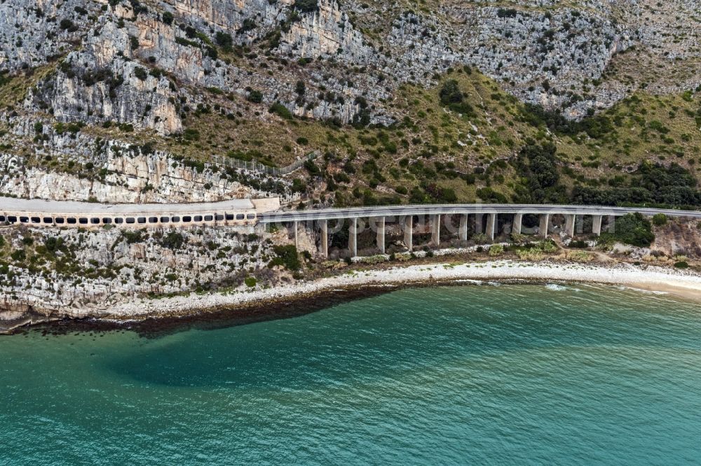 Gaeta from above - Route Strada Statale SR 213 on the Mediterranean coast near the beach lido Cajetas in Gaeta, Italy