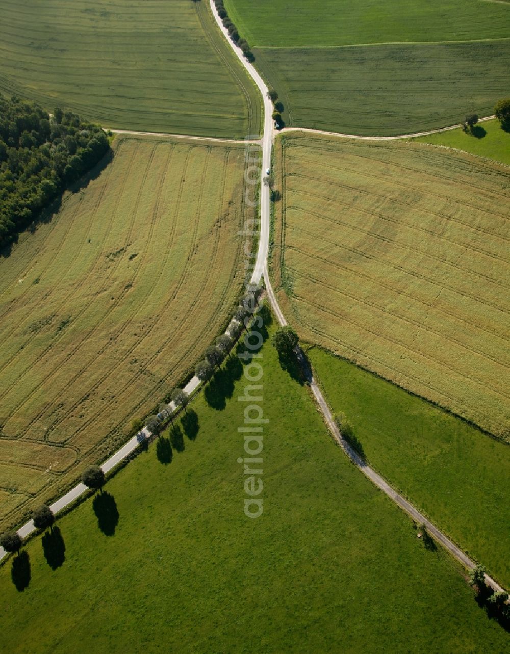 Aerial image Neuenrade - View of a fork junction in Neuenrade in the state North Rhine-Westphalia