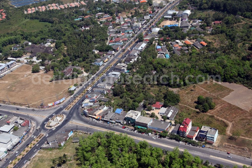 Aerial image Si Sunthon - Intersection at Thani Village in Si Sunthon on the island of Phuket in Thailand