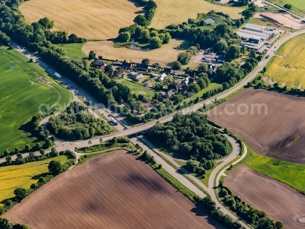 Aerial image Klein Barkau - Road junction on the federal highway B404 in Klein Barkau in the state Schleswig-Holstein, Germany