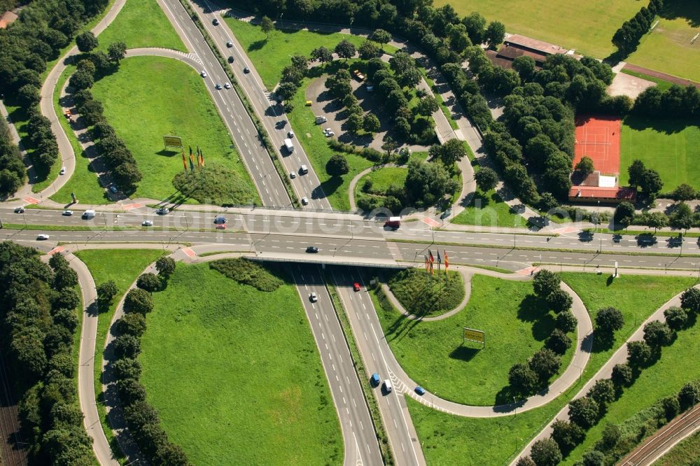 Karlsruhe from above - Road over the crossroads B10 mit Ettlinger Alleee in Karlsruhe in the state Baden-Wuerttemberg