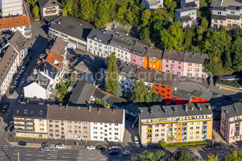 Hagen from above - Street and prostitution center for commercial sex service in Dueppenbecker Strasse in Hagen in the state North Rhine-Westphalia, Germany