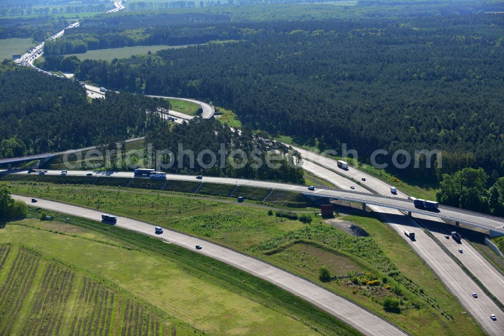 Aerial photograph Nuthetal - View on the motorway interchange Nuthetal (A 10 and A 115) at the citizen of Berlin ring