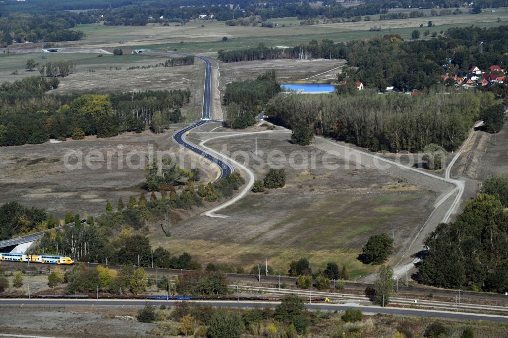 Aerial image Breese - Construction of the bypass road in in Breese in the state Brandenburg, Germany