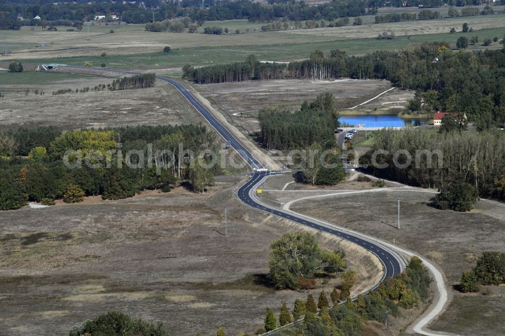 Aerial image Breese - Construction of the bypass road in in Breese in the state Brandenburg, Germany