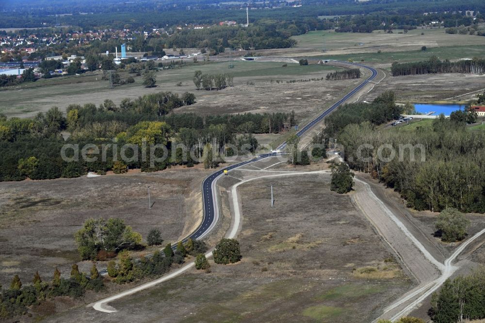 Breese from above - Construction of the bypass road in in Breese in the state Brandenburg, Germany