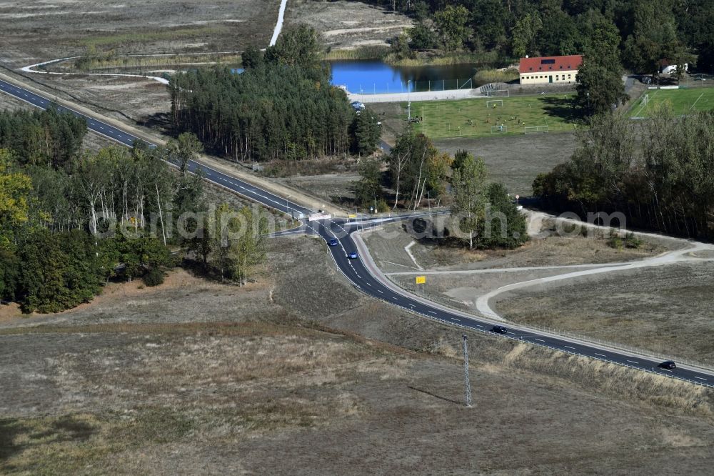 Breese from above - Construction of the bypass road in in Breese in the state Brandenburg, Germany